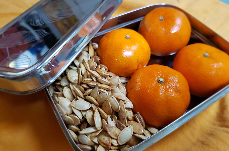 Zero Waste Snacks Like Pumpkin Seeds Packed in Stainless Steel Lunch Box by ECOlunchbox