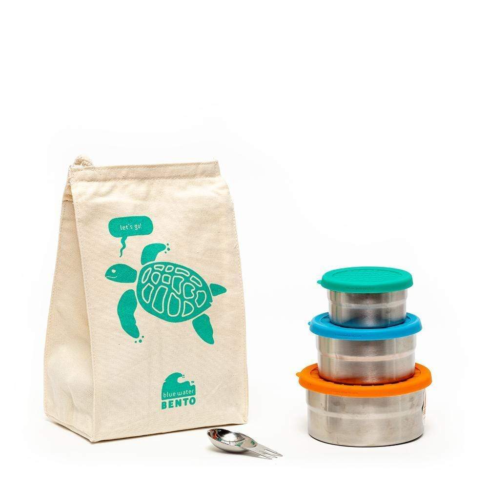 Blue Water Bento Lunch Kits Sea Turtle / Steel Seal Cup Trio Lunch Kit