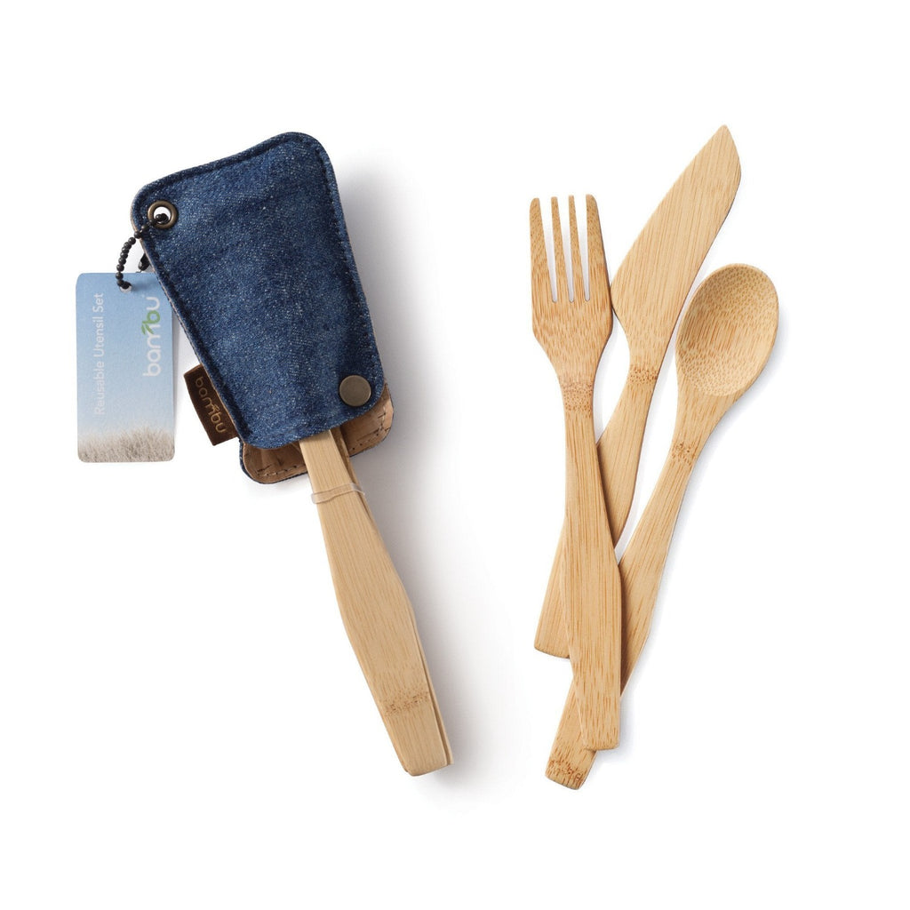 ECOlunchbox Accessories Bamboo Knife, Fork & Spoon - ECOtravel Utensil Set & Hemp Sleeve
