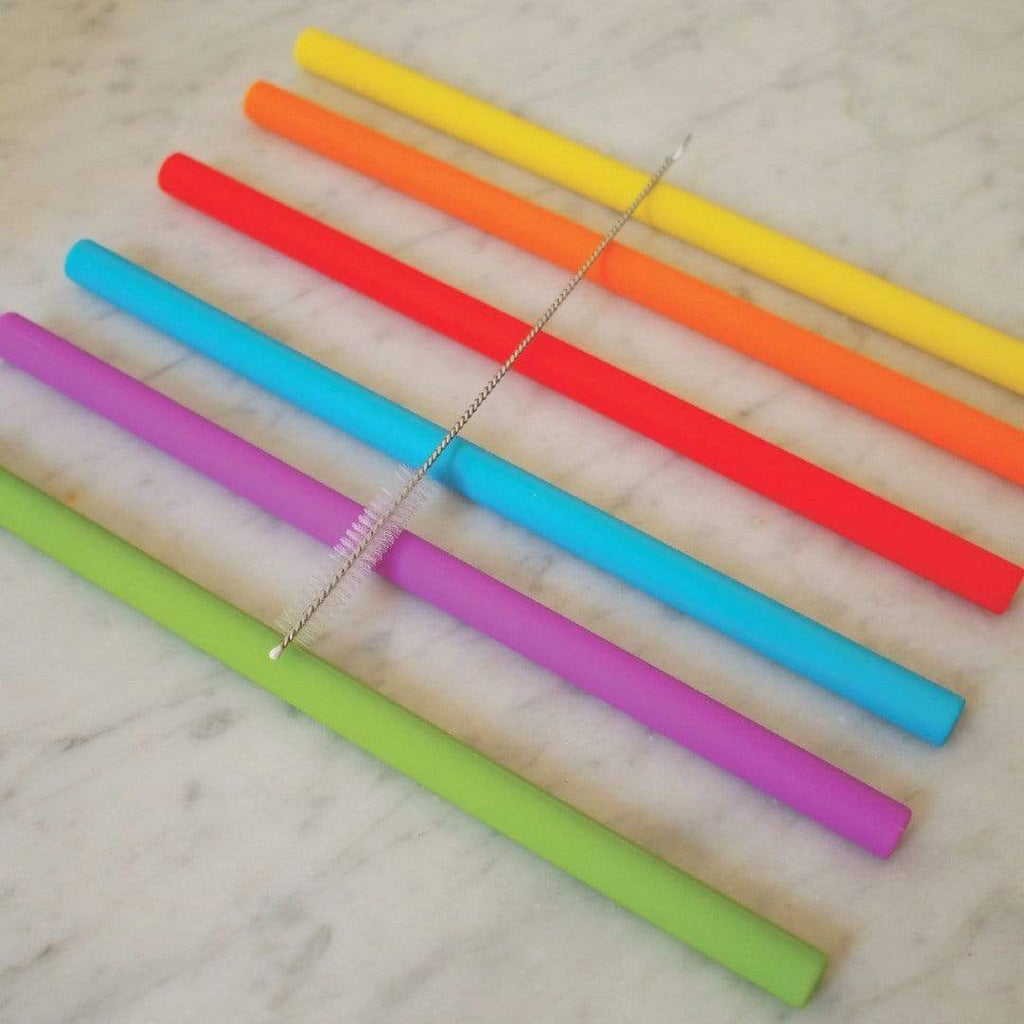 ECOlunchbox Accessories Silicone Smoothie Straws (Set of 6 + Cleaning Brush)